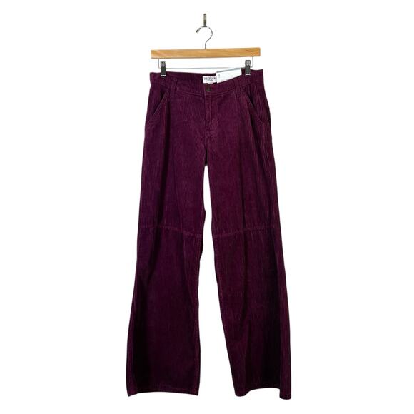 NWT Arizona Wide Leg Corduroy Pants Juniors 5 Burgundy High Rise Boho Retro 90s - Picture 2 of 7